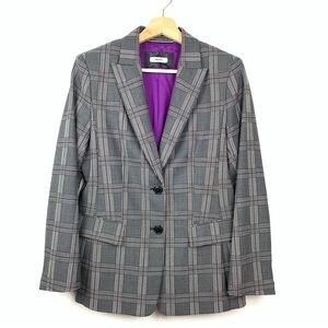 Riani Blazer Sz 8 Wool Blend 2 Buttons Black White Houndstooth Checkered Elegant